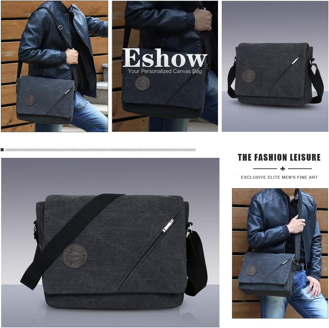 Eshow Mens Laptop Messenger Bag Canvas Shoulder Bags 14 Inch Mens Satchel Shoulder Bag for Work Casual Business School Travelling - Image 4