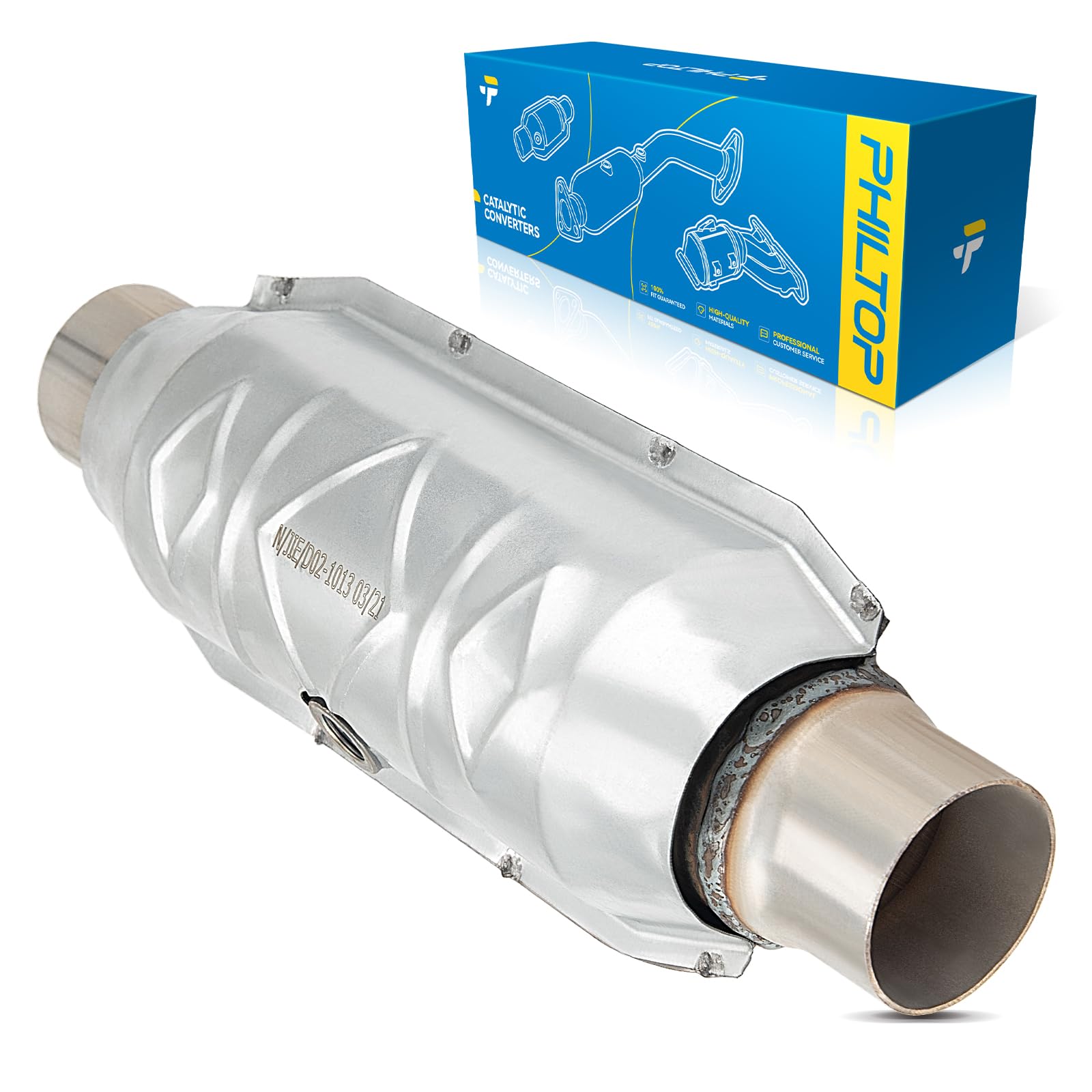 PHILTOP 1PC High Flow 2.5″ Catalytic Converter Stainless Steel Catalytic Converter Kit Direct-Fit Catalytic Converter Kit OE# 99306HM (EPA Compliant)
