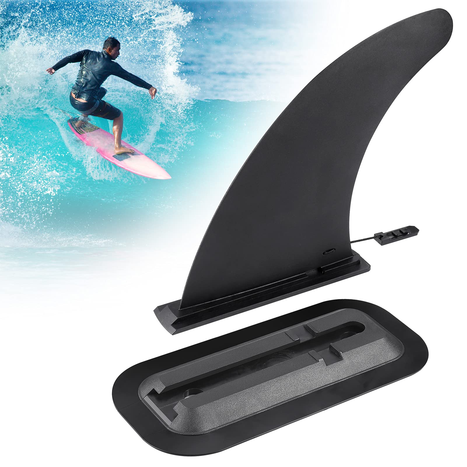 Zocipro 9 Inch Removable Universal Surfboard SUP Fin with Base, Detachable Center Fin Stand Up Paddle Board Replacement Fin, Nylon Safe Reinforced Surfboard Fins for Long Board Surfboard