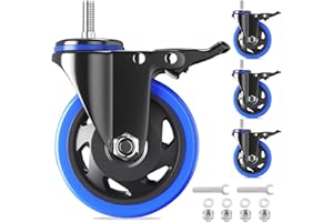 WOZESEIK 5 Inch Stem Caster Wheels Heavy Duty with Dual Locking 2200Lbs, Threaded Stem Casters 3/8" -16 x 1", Swivel Industrial Casters Set of 4, Wheels for Cart and Furniture