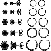 10 Pairs Earring Sets for Multiple Piercing 14K Gold Plated Studs Earrings and Hoops Set Hypoallergenic Small Hoop CZ Stud Earing for Women Men