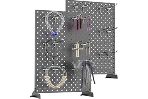 TORACK Pegboard Display Stand for Craft Shows & Fairs, 12 x 16 in Metal Tabletop Pegboard Display with Hooks for Christmas Fair Event(Black, Pack of 2)