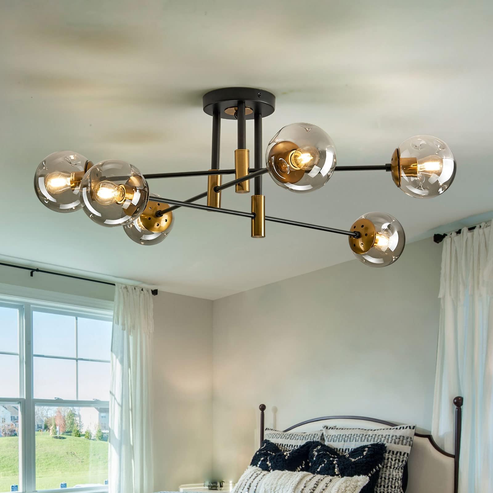 SZXYKEJI 6-Lights Glass Chandelier，Modern Flush