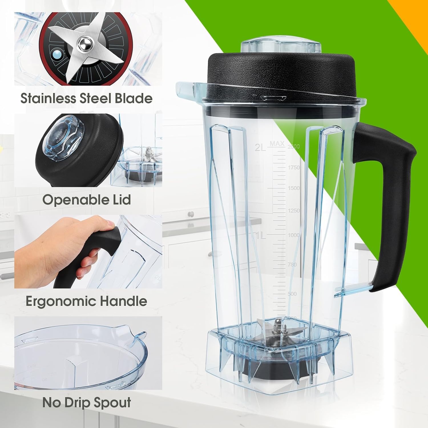 For Vitamix Blender Pitcher 64oz, Replacement Parts for Vitamix 5200 5000 6500 7500 750 Classic Explorian Vita-Prep vm0101 vm0102 vm0103 vm0197 E310