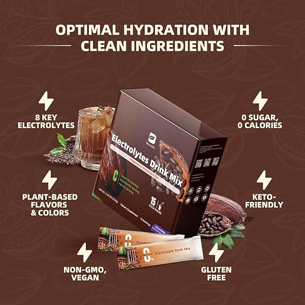 B BEWORTHS ELECTROLYTES POWDER PACKETS FOR ELECTROLYTE DRINK MIX | SUGAR-FREE ELECTROLYTES PACKETS WITH VITAMINS & MAGNESIUM REPLENISH HYDRATION – 15 STICKS