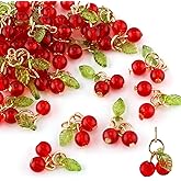 Gosknor 30pcs Red Cherry Charms, Cute Glass Red Fruit Pendants with Loop DIY Jewelry Making Accessories for Bracelet Necklace Earrings