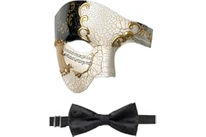 HyperFun Masquerade Mask for Men Phantom of the Opera Half Face Mask with Bowtie, Vintage Venetian Masks for Costume Parties