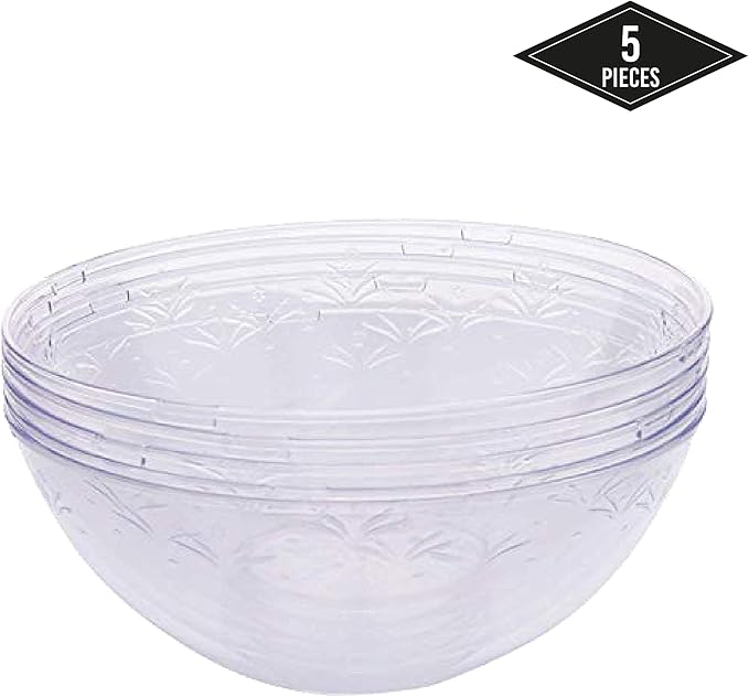 5 Pack 1500ML Disposable Hard Plastic Serving Bowls, Crystal Clear Lightweight, Durable