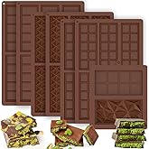 7 Pcs Chocolate Bar Mold, Non-Stick Dubai Chocolate Mold, Silicone Candy Bar Molds with 4 Patterns Design, Heat Resistant Deep Chocolate Candy Bar Mold for DIY Baking Cooking