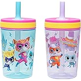 Zak Designs Disney SuperKitties Kelso Toddler Tumblers For Travel or At Home, 15oz 2-Pack Durable Plastic Sippy Cups With Leak-Proof Design is Perfect For Kids (Ginny, Sparks, Buddy, Bitsy)