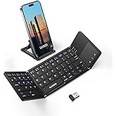 Samsers Multi-Device Foldable Bluetooth Keyboard with Touchpad, Rechargeable Dual-Mode(2.4G+BTx2) Wireless Keyboard with Holder, Portable Folding Keyboards for Android Windows iOS Mac OS - Black