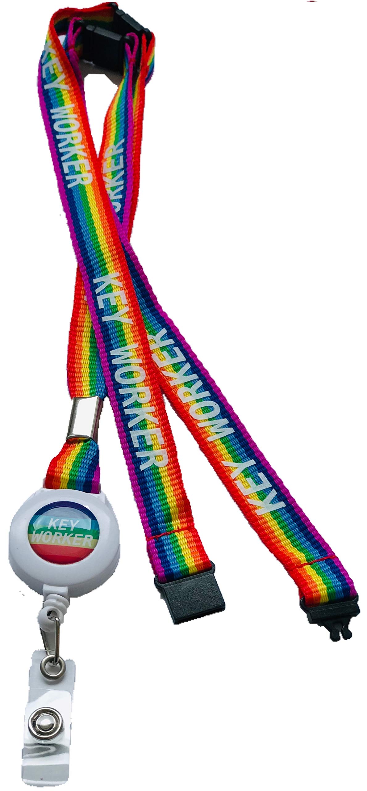 15mm Rainbow Badge Reel Key Worker Neck Lanyard with 3 Point Breakaway