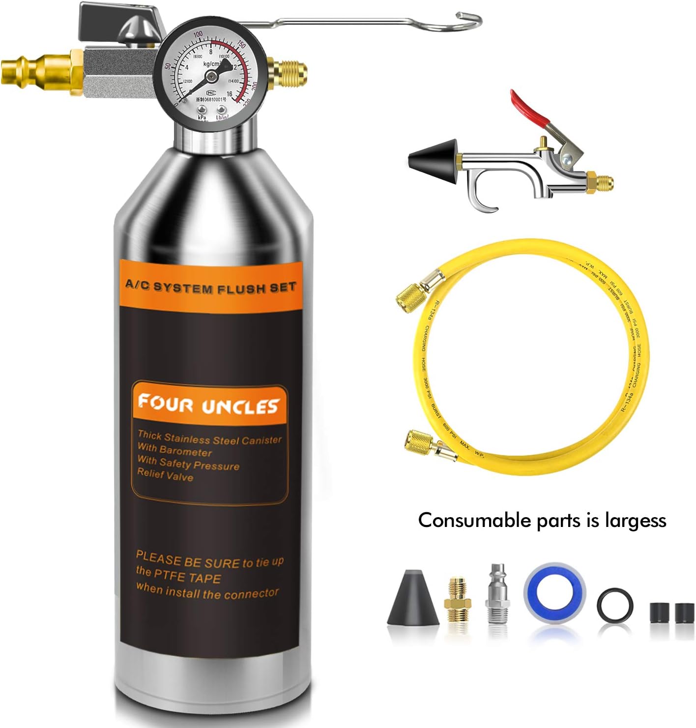 FOUR UNCLES IRONCUBE AC Flush Kit,A/C Air Conditioner System Flush Canister Kit Clean Tool Set R134a R12 R22 R410a R404a for Auto Car with 3.5 ft Hose American Interface: Automotive
