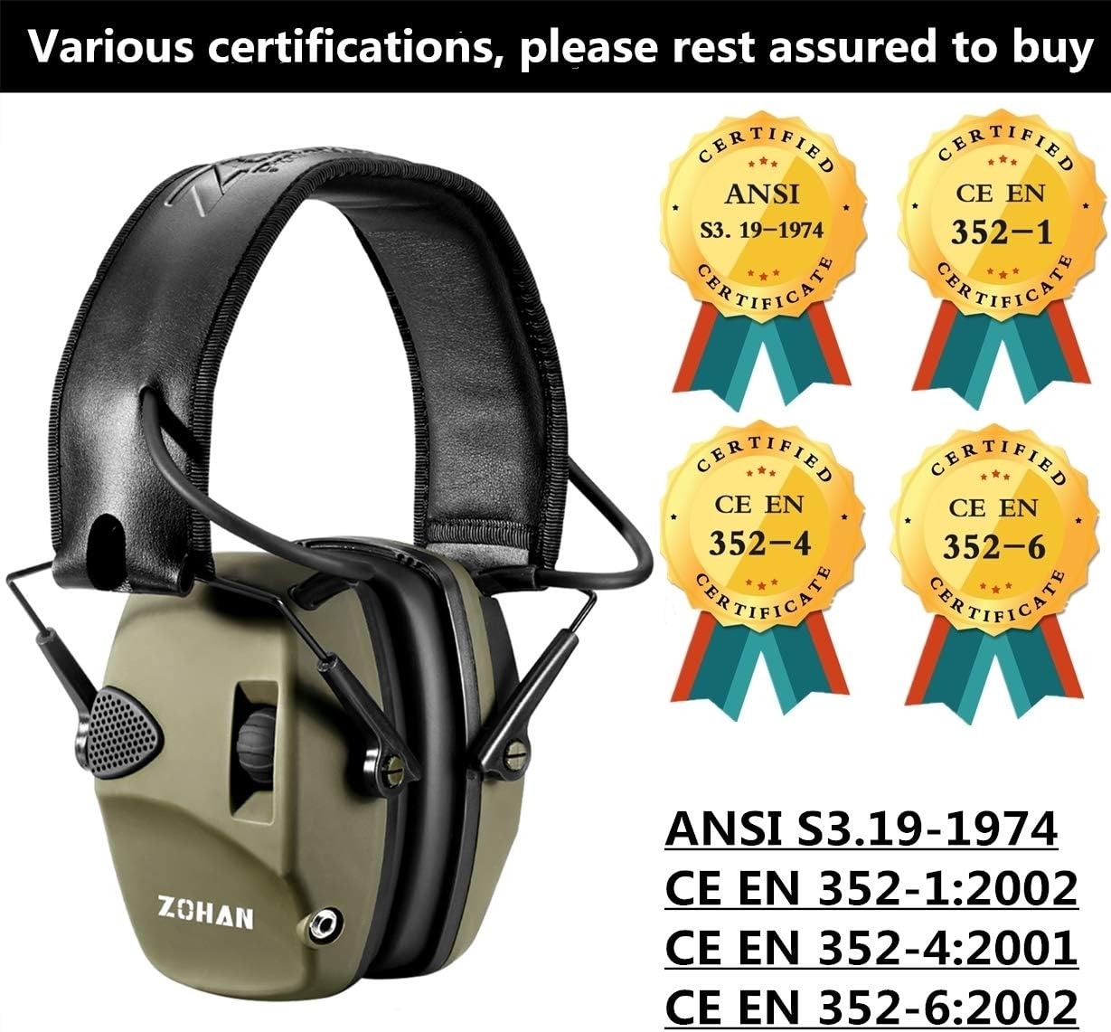 ZOHAN 054 Electronic Shooting Ear Defenders,Active Noise Reduction Safety Earmuff,Tactical Headset Sound Amplification Hearing Protection for Hunting,Ideal for Outdoor Airsoft Sport - Image 5