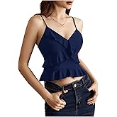 winkbay Women's Peplum Camisole Tops Spaghetti Strap Layered Ruffle Trim Going Out Tops