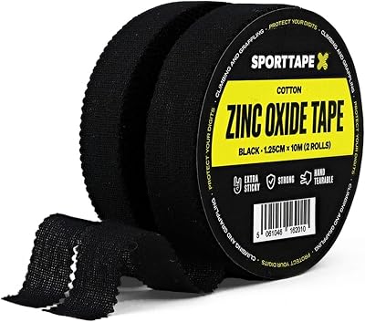 SPORTTAPE 2 Rolls Zinc Oxide Finger Tape 1.25cm Black 20m