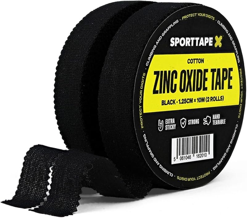 SPORTTAPE 2 Rolls Zinc Oxide Finger Tape 1.25cm Black 20m