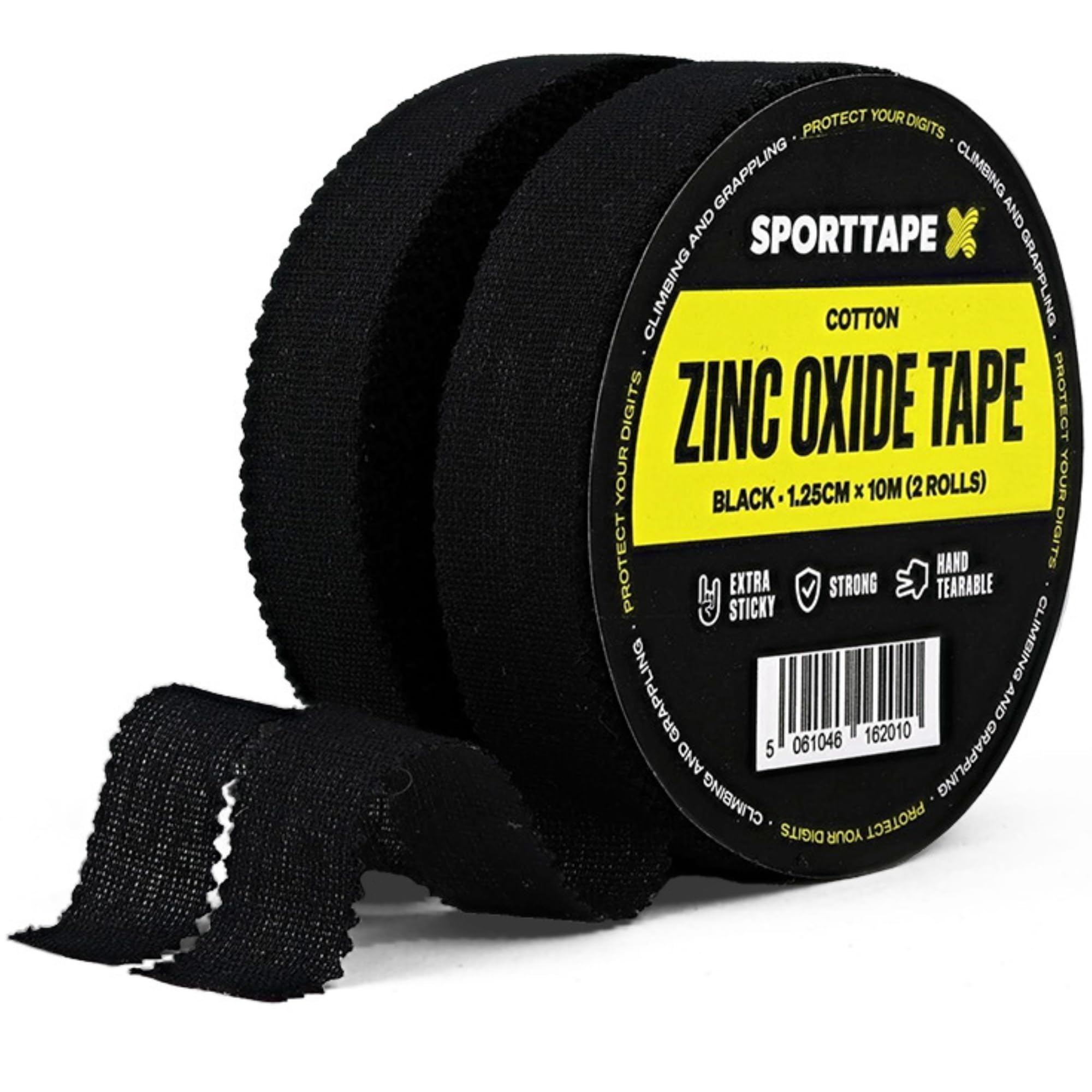 SPORTTAPE 2 Rolls (20m) Zinc Oxide Finger Tape - 1.25cm Wide - Black | Sports Tape for Climbing, BJJ, Rugby, Weightlifting & Injury Strapping | Strong Adhesive Athletic Joint Support, Blisters & Toe