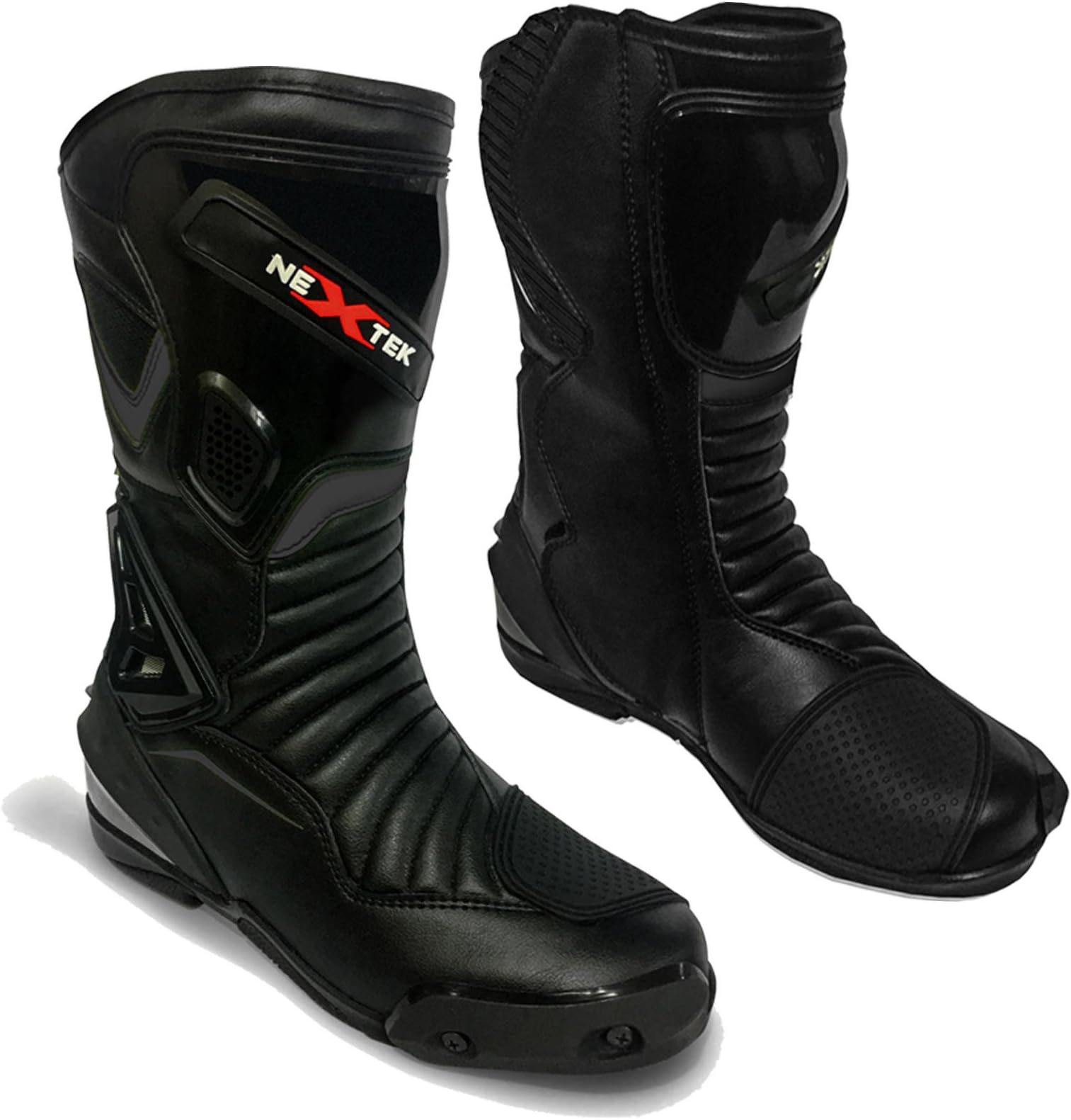 Womens Motorbike Leather Shoes Waterproof Motorcycle Ladies Racing Boot Armoured Rider Biker Boots - 4 / EU 38 Black