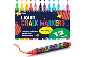 VEESA Liquid Chalk Markers -12 Colors, Fine tip, Erasable & Washable, Window Car Markers for Glass, Blackboard, Chalkboard, Restaurants, Japanese Quality