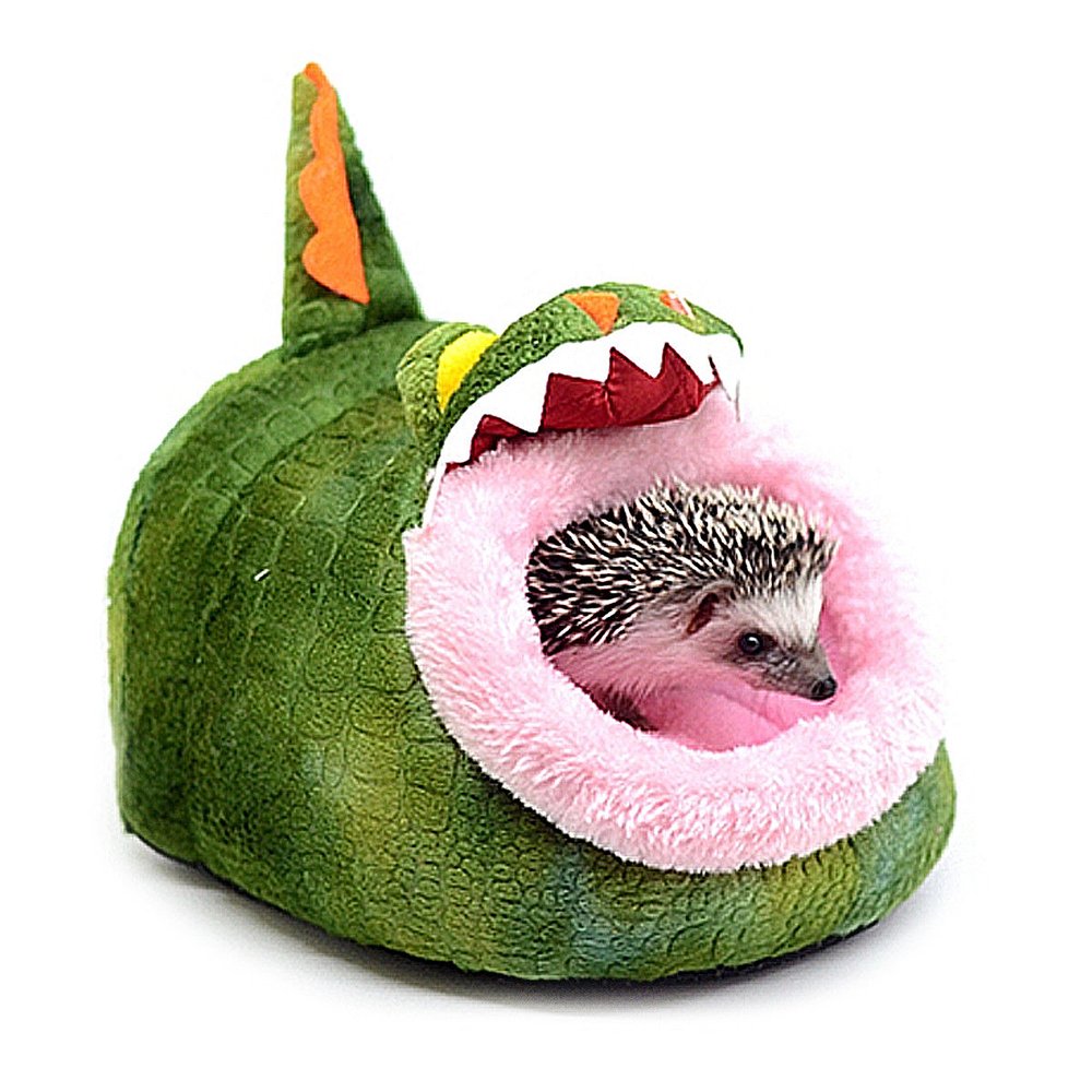 Winterworm Soft Plush Pet Cave Pet Bed with Removable Pad for Hamster Hedgehog Guinea Pig Baby Cat (Crocodile, L)