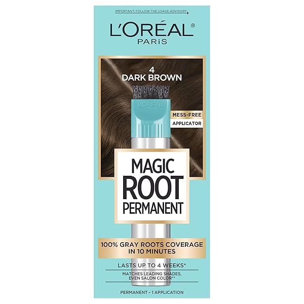 L’OREAL PARIS MAGIC ROOT RESCUE 10 MINUTE ROOT HAIR COLORING KIT, PERMANENT COLOR WITH QUICK PRECISION APPLICATOR, 100 PERCENT GRAY COVERAGE, 4 DARK BROWN, 1 KIT (PACKAGING MAY VARY)