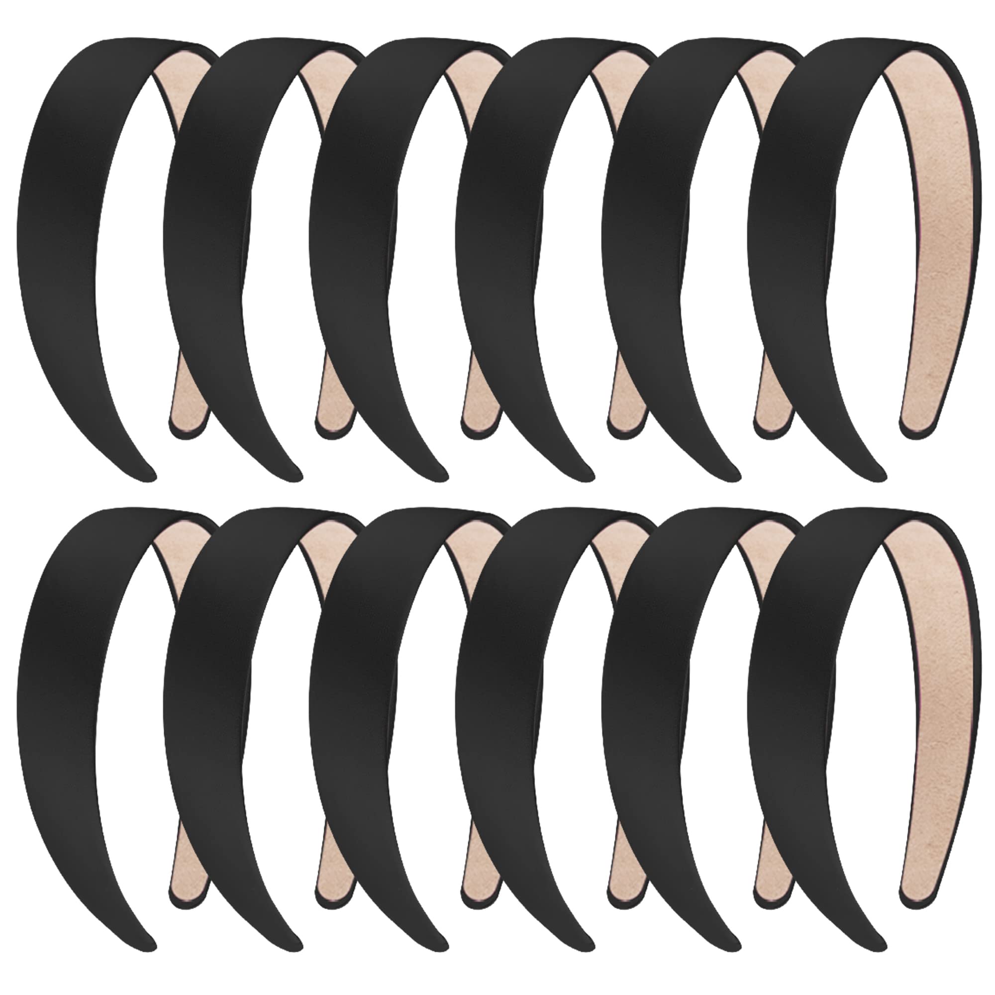 SIQUK 12 Pieces Satin Headbands 1 Inch Wide Non-slip Headband Satin Covered DIY Headband for Women and Girls, Black โ image 1