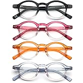 KoKoBin 4-Pack Small Round Reading Glasses Comfortable Readers Colored Stylish Frame for Women