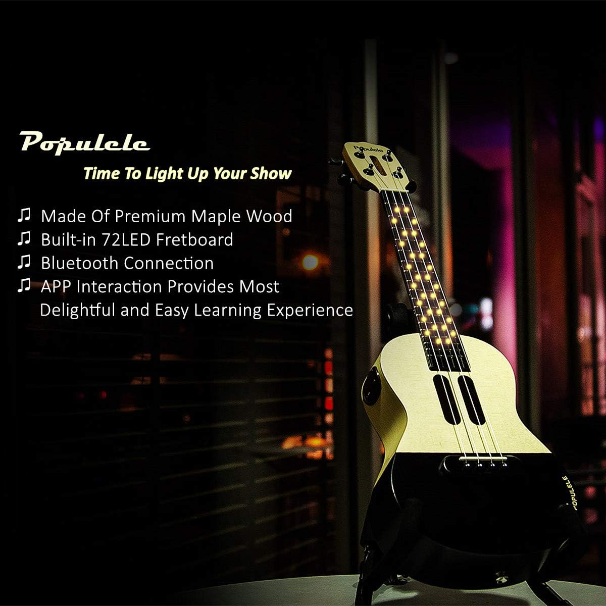 Populele Smart Carbon Fiber Ukulele With LED Lights & Free Lessons