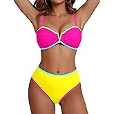 Blooming Jelly High Waisted Bikini Sets for Women Swimsuits Two Piece Bathing Suit Colorblock Sweetheart Neck Swimwear 2025