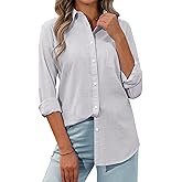 siliteelon Womens Button Down Shirt Linen Button Up Shirts for Women Long Sleeve Summer Shirt Collared Blouse Linen Tops