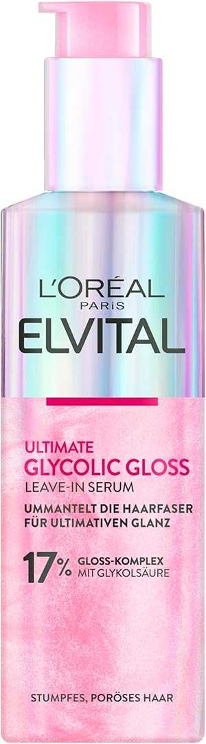 L'Oréal Paris Elvital Glycolic Gloss Serum für glanzloses und stumpfes Haar, Haarpflege für intensive Geschmeidigkeit und ultimativen Glanz, Leave-In Serum, regenerierend, mit Glykolsäure, 150ml