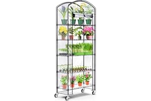 Abimars 5-Tier Greenhouse with Caster Wheel, Each Shelf Height Adjustable Metal Plant Shelf with PVC Cover for Seed Starting Trays, Seedling Pots, Plant Pots, 13x29x73inch
