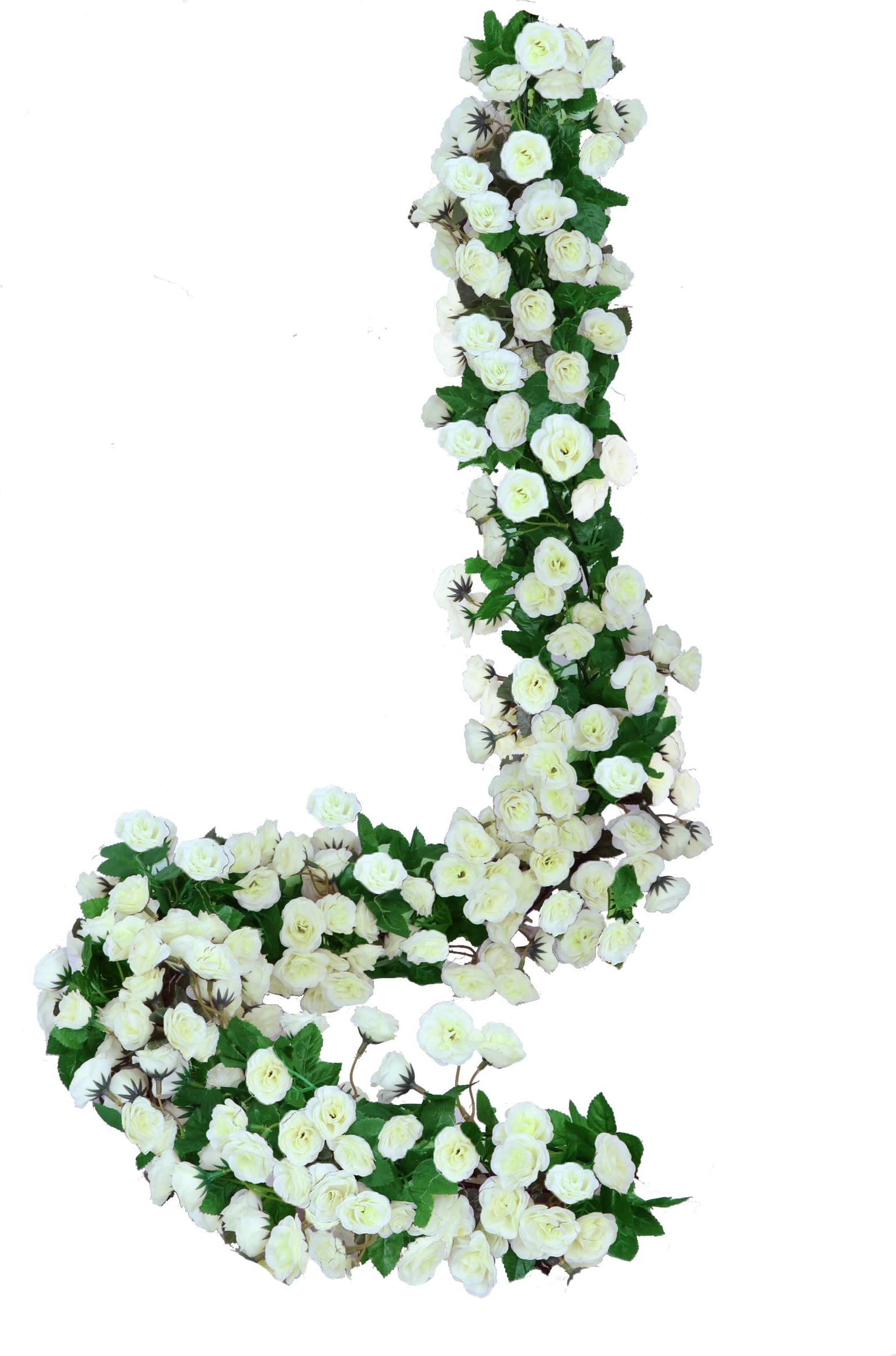 Lannu 2 Pack Artificial Rose Vine Flowers Fake Garland Ivy Flowers Silk Hanging Garland Plants for Home Wedding Party Decorations, (Cream)