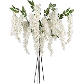 IPOPU 3.9FT Wisteria Artificial Flowers, 4PCS Wisteria Hanging Flowers, Silk White Flower with Long Stem for Tall Vase Filling Wedding Wall Backdrop Centerpieces Home Decoration (White)