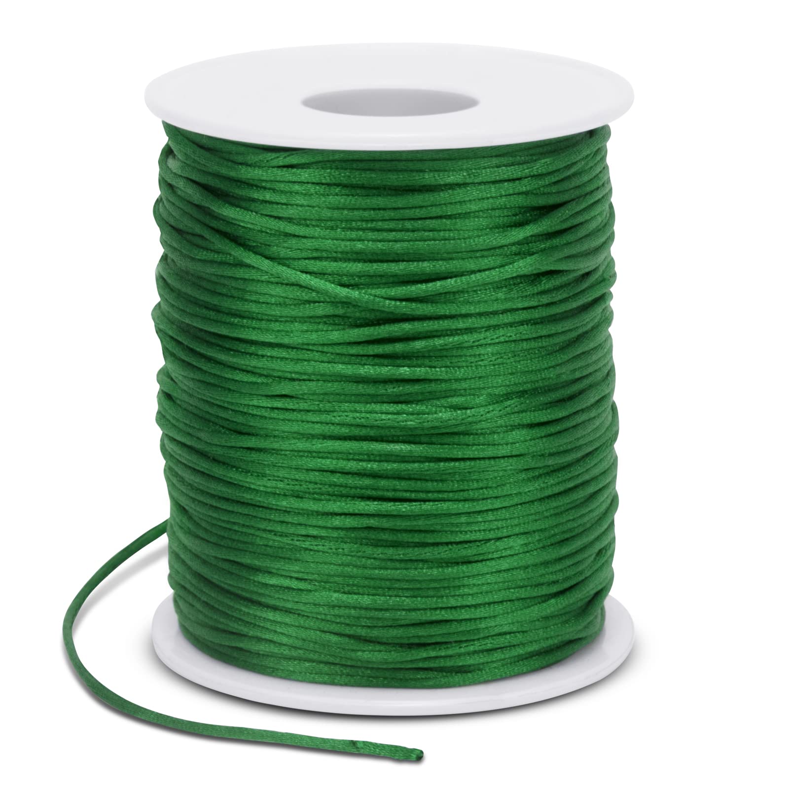 LEREATI Satin Cord 1.5mm x 100m Nylon Cord Bracelet Thread, Rattail Silk Beading Thread Jewellery String for Making Bracelet, Necklace, Chinese Knot, DIY Crafts (Grass Green)