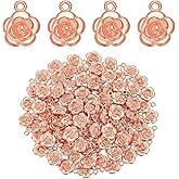 CRAFTYMELODY 120Pcs Flower Charms Alloy Pendant 15.5x12x3.8mm Cute Rose Floral Pendants Bulk for Bracelets Necklace Earrings Jewelry Making DIY Craft Accessory Valentine's Day Gift Rose Gold