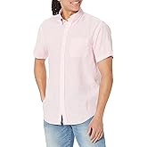 Brooks Brothers Men's Short Sleeve Button Down Linen Sport Shirt, Solid, Pale Pink, Large