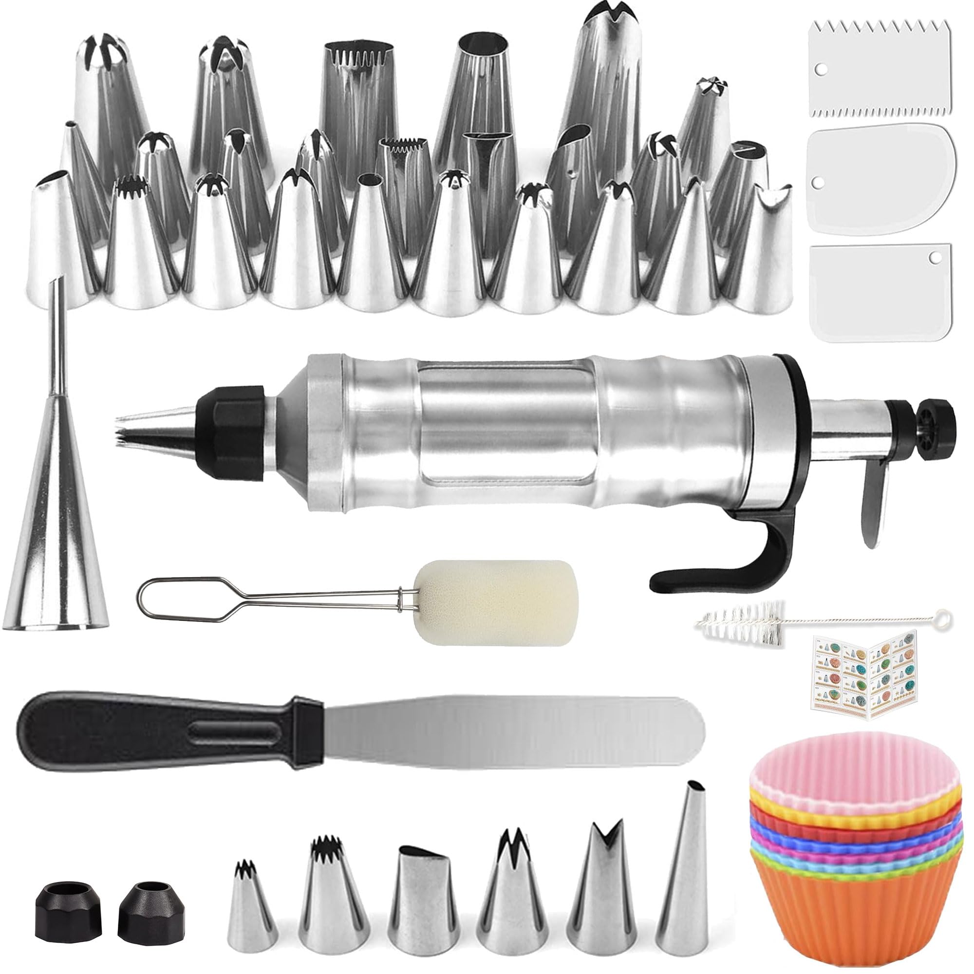 Photo 1 of Dessert Decorating Syringe Set, Icing Piping Kit Stainless Steels Cake Decorating Tools 30 Piping Icing Nozzles Cupcake Decorating Kit - Black