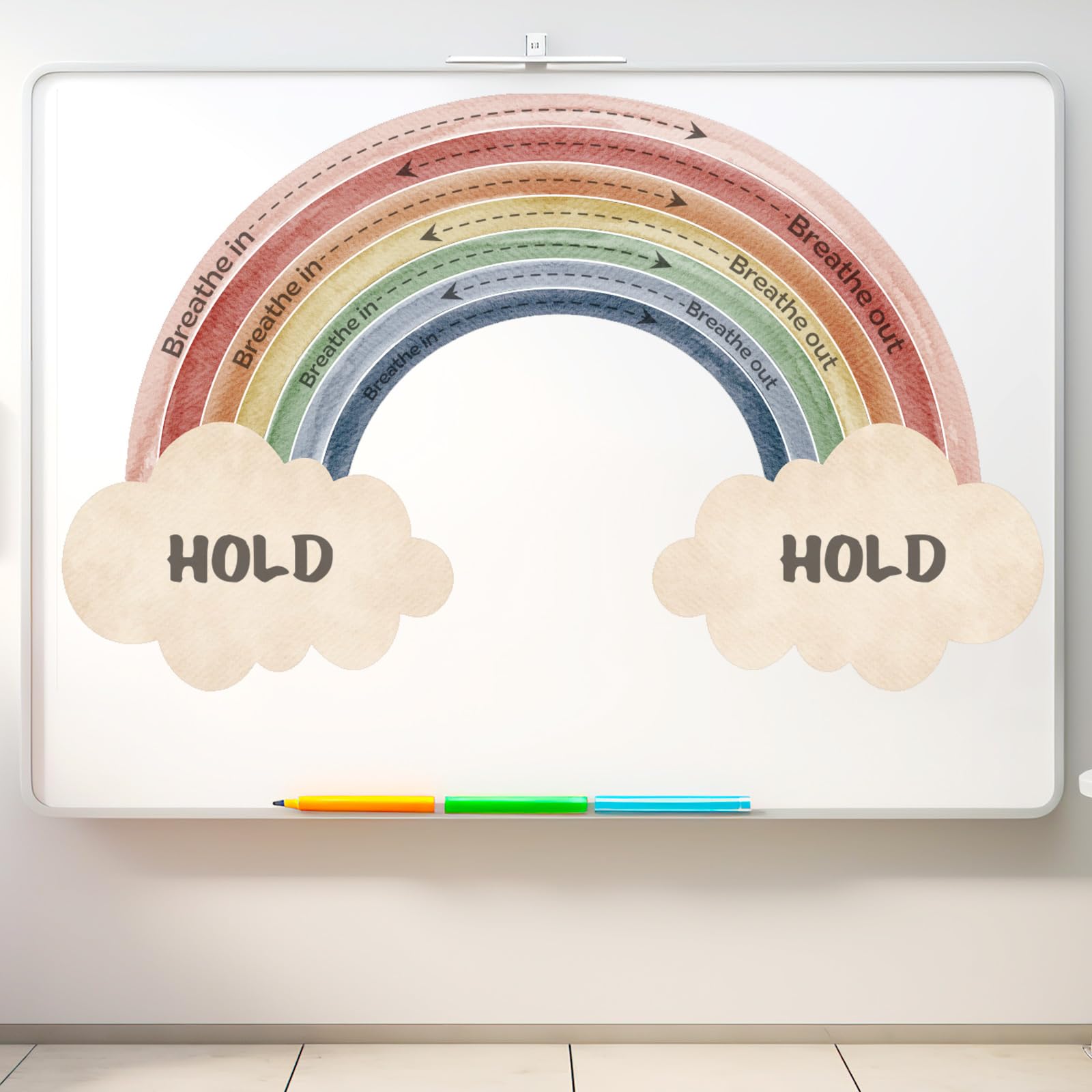 Photo 1 of Janlaugh Large Calming Corner classroom Poster Rainbow Breathing Poster Breath Calm Anxiety Sensory Sticker Exercise for School Office Classroom Home Playroom Mindful Breathing Wall Decoration
