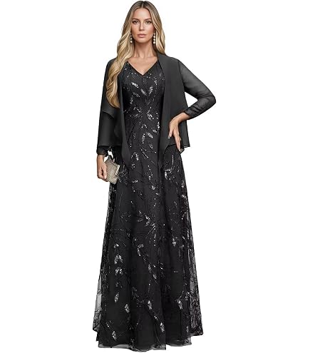chiffon jacket for evening dress Bolodoo Beaded Lace Formal Mother of The Bride Dresses with Sleeves 2 Pieces Long Wedding Black Size 2 at Amazon Women's Clothing store Women's White Dresses | chocolate maxi dress Stacees dress this dress combines sophisticated Length:Floor 41 inches