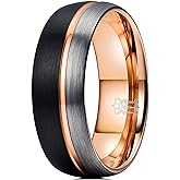 THREE KEYS JEWELRY 8mm Tungsten Carbide Wedding Ring Thin Side Rose Gold Line Band Brown Silver Brushed