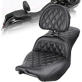 Korvesy Gel Motorcycle Seat with Adjustable Driver Backrest for Harley24-26 | for Harley Touring 2024-2026 Road Glide Street Glide CVO, 2-Up Seat with Cooling Gel, PU Leather (Black Rhombus)