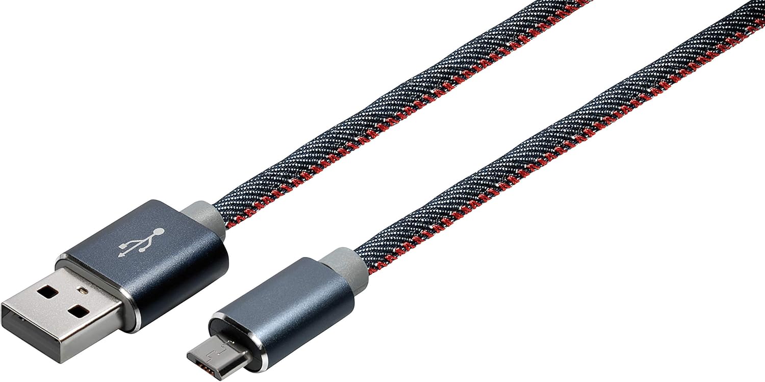 Maxtrack Charging and Sync Cable, USB Type A Male to Micro USB B Male, 1.0 m, Denim Fabric Cover (1 Cable)