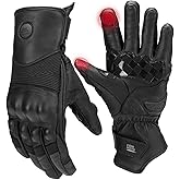 KEMIMOTO Winter Leather Motorcycle Gloves for Men, Gauntlet Warm Gloves with Knuckle Protection Touchscreen for Motorcycle Riding