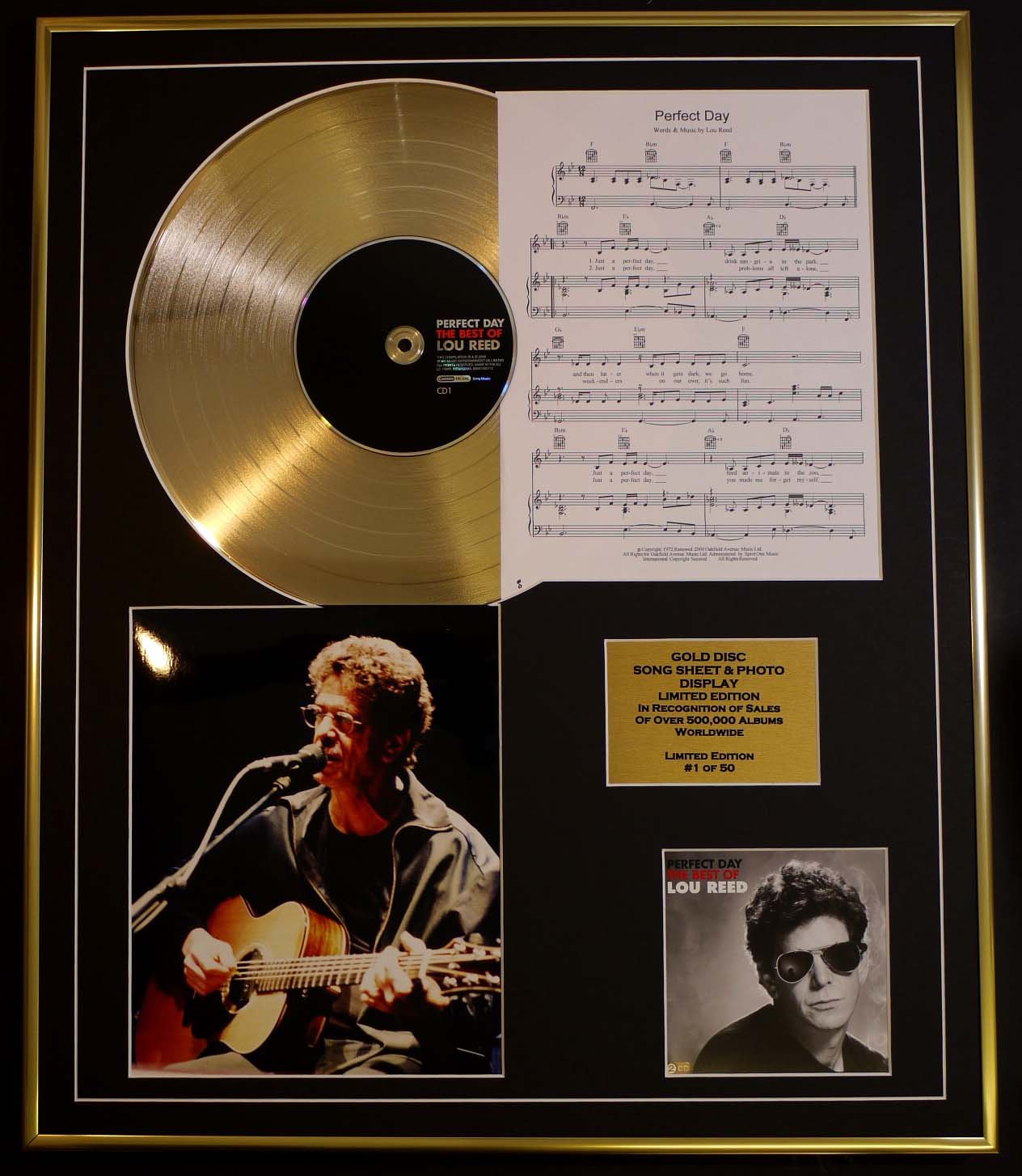 LOU REED/CD GOLD DISC, SONG SHEET & PHOTO DISPLAY/LTD. EDITION/COA/ALBUM, PERFECT DAY/SONG SHEET, PERFECT DAY