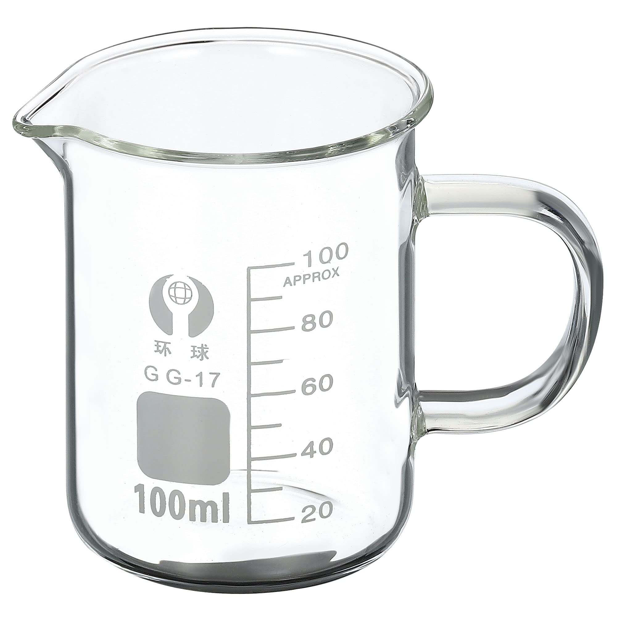 PATIKIL 100ml Glass Beaker with Handle, 3.3 Borosilicate Glass Graduated Printed Scale Measuring Cups with Spout for Kitchen Lab Liquids Transit Boiling