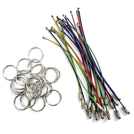 20 Stück bunte Stahldraht Schlüsselbund, Edelstahl Schlüsselanhänger, langlebig Stahl Kabel Ring, Kabel-Schlüsselanhänger, mi