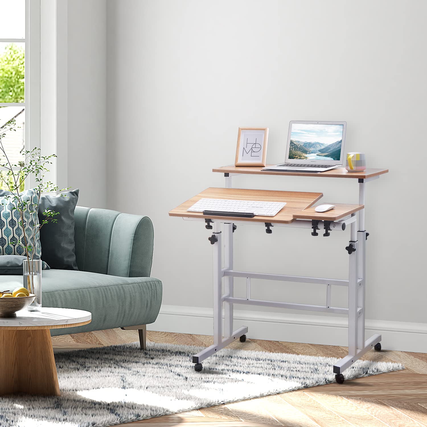 Computer Table Roller Mua AIZ Adjustable Rolling Desk Cart on Wheels Home Office Computer ...