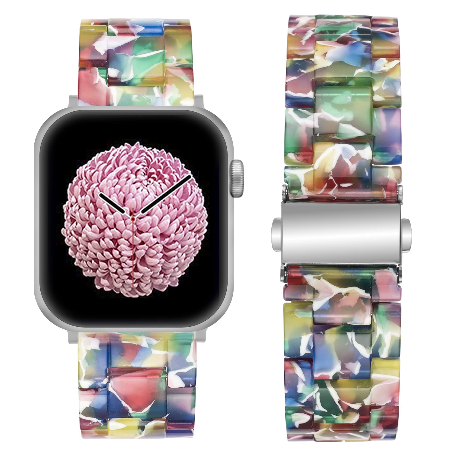 SEURE Compatible with Apple Watch Band 38mm 40mm 41mm 42mm 44mm 45mm, Women Men Resin Strap with Stainless Steel Buckle Replacement for Series SE/8/7/6/5/4/3/2/1